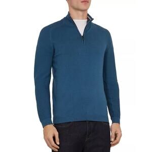 Ted Baker Justrun Teal Link Stitch Funnel Neck Sweater